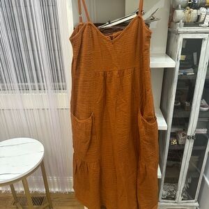 Zara Orange Midi Dress with Pockets